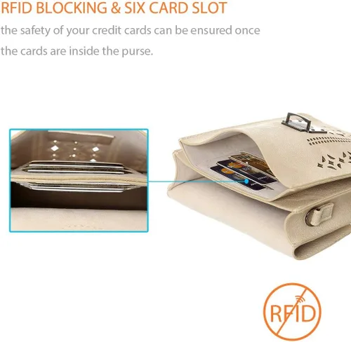 Vista 3 de INICAT Bolso cruzado pequeño con bloqueo RFID para mujer, cartera integrada para teléfono celular