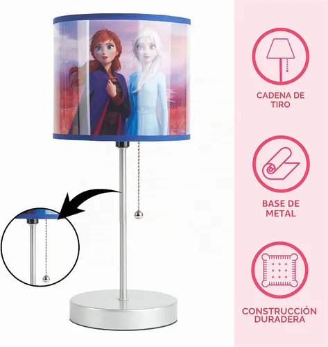 Vista 4 de Lámpara de mesa para niños Frozen 2 con cadena de tracción, metal, pantalla decorativa impresa temática Multicolor