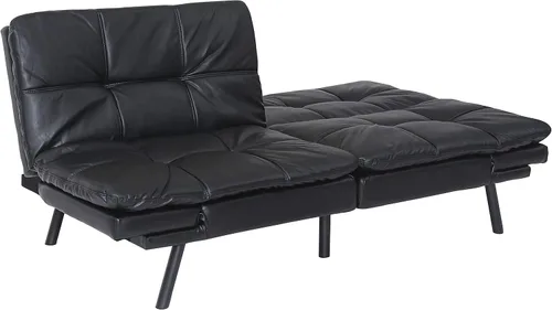 Vista 8 de Sofá cama futón, sofá cama convertible de espuma viscoelástica, moderno sofá cama plegable para espacio de vida pequeño y compacto (negro + PU#)