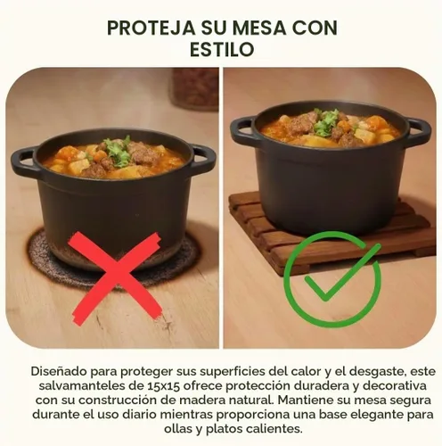 Vista 2 de LO-MAS - Salvamanteles de madera para ollas y sartenes calientes, madera de acacia sólida resistente al calor, protector duradero de cocina y mesa