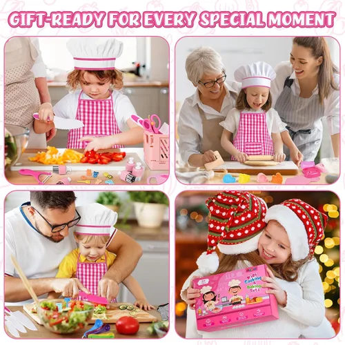 Vista 6 de Juego de Cuchillos para Niños para Cocina Real: Juego de Cocina para Niños de 48 Piezas, Juegos de Cocina para Niños Reales con Delantal y Canasta