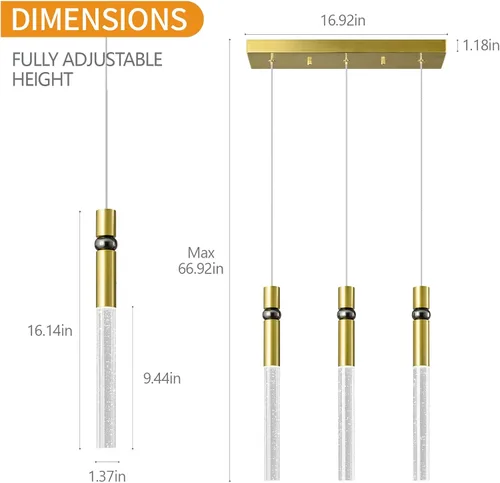 Vista 4 de Iluminación colgante de 3 luces para comedor, lámpara LED regulable moderna de oro con luces colgantes de cristal de burbujas, isla de cocina