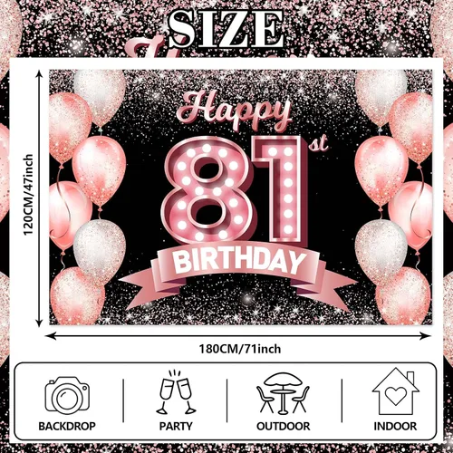 Vista 341 de Cartel de feliz cumpleaños décimo oro rosa, telón de fondo, saludos a 10 años, globos de confeti, decoración temática para niñas de 10 años