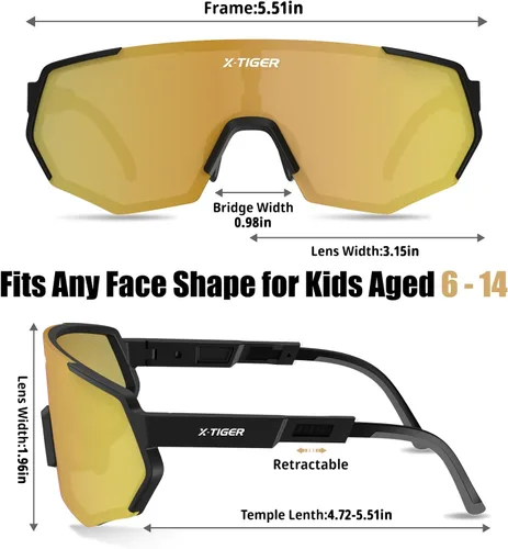 Vista 2 de X-TIGER Gafas de sol polarizadas de béisbol para jóvenes, UV400, para niños, niñas de 8 a 12 años, para sóftbol, ciclismo, deportes