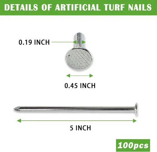 Vista 3 de SUNTURF Paquete de 100 clavos de plástico de 5 pulgadas, estacas de césped artificial, estacas de metal galvanizado en espiral para paisajismo