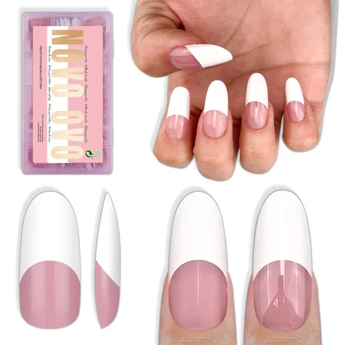 Vista 10 de NOVO OVO - Puntas de uñas postizas largas XL, puntiagudas, de tacón aguja, autoadhesivas, extra largas, gruesas, de gel suave, doble mate