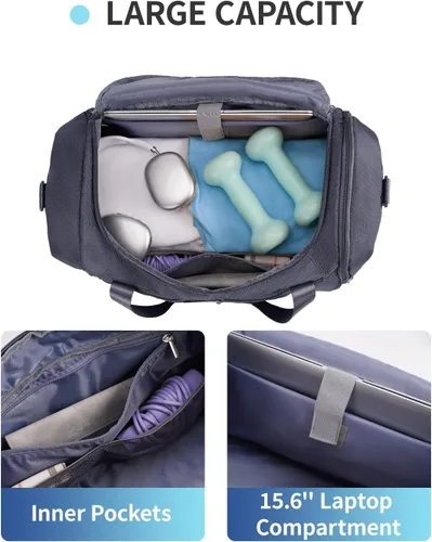 Vista 7 de Sportsnew Bolsa de gimnasio para mujeres y hombres con compartimento para zapatos y bolsillo húmedo, bolsa de deporte con soporte para esterilla