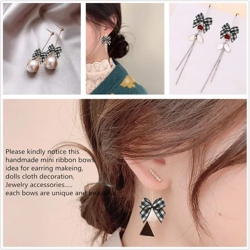Vista 3 de VIVIQUEN 50 mini lazos de cinta a cuadros con flores a cuadros, lazos de cinta a cuadros, apliques de bricolaje para costura, álbumes de recortes