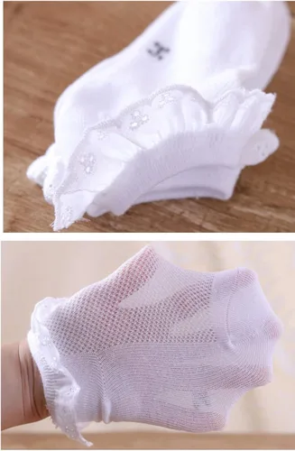 Vista 3 de Twtility - Calcetines de encaje con volantes y ojales para bebé y niña, de algodón, con volantes