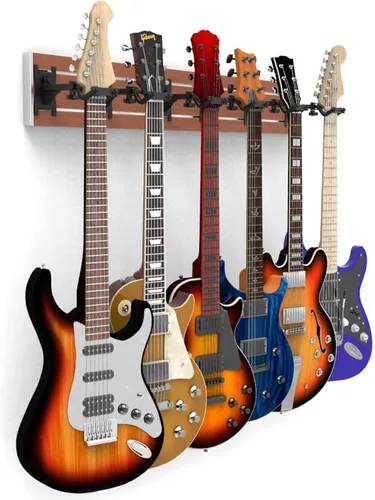 Vista 35 de DLDIRECT DiamondLife - Soporte de pared para guitarra color rojo cereza de 48 pulgadas, 3 perchas cromadas con bloqueo de seguridad acolchado