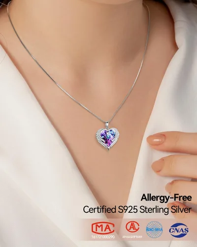 Vista 4 de KSang 925 Silver Heart Necklace for Women, Dainty Heart Crystal Pendant Necklace with Box Packaging as Birthday Christmas Gift for Wife, Daughter