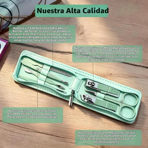 Vista 4 de Juego de manicura de 7 piezas, kit de cortaúñas de acero inoxidable, herramientas de belleza para el cuidado de las uñas, juego de relleno