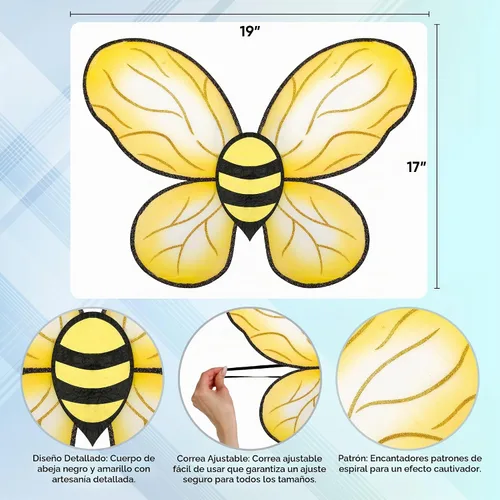 Vista 2 de Funcredible Diadema de abeja y alas de abeja, diadema de antena de abejorro, disfraz de Halloween de abejorro para mujer, accesorios de disfraz