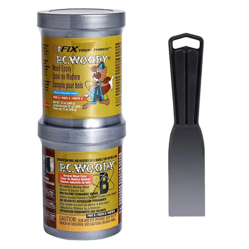 Vista 13 de PC Products PC-Woody 23334 - Pasta epoxi reparadora de madera de dos componentes, 1.5 oz en dos frascos, color tostado