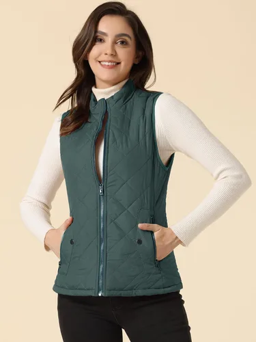 Vista 3 de Allegra K - Chaleco acolchado y ligero, de cuello alto, con cremallera, para mujer