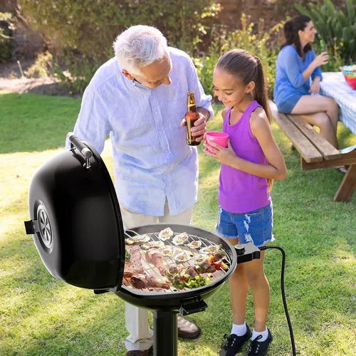 Vista 7 de Giantex Parrilla eléctrica para interiores y exteriores, parrilla portátil de 1600 W con rejilla antiadherente extraíble, temperatura ajustable