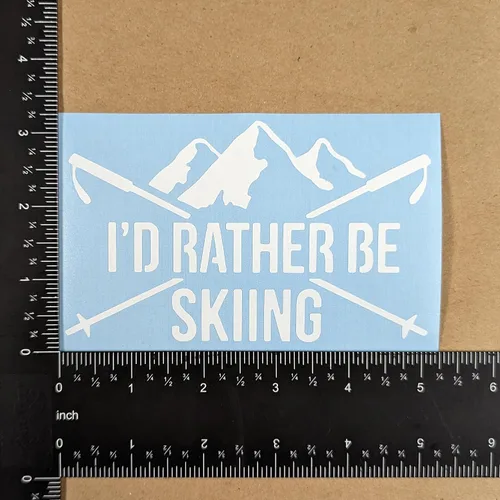 Vista 5 de Paquete de 4 calcomanías de esquí: Ski Life, I'd Rather Be Skiing, gafas, telesilla (blanco, grande ~ 5 pulgadas)