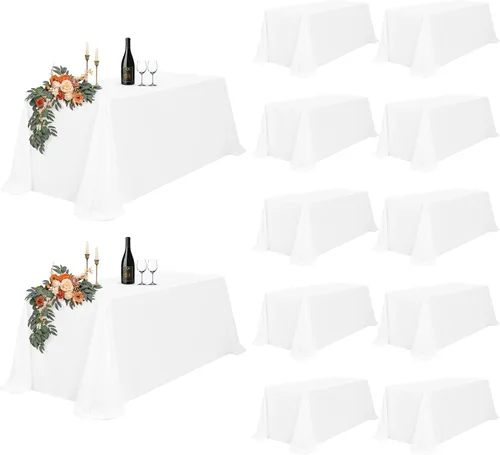 Vista 13 de Paquete de 12 manteles rectangulares beige para mesas de 6 pies de 60 x 102 pulgadas, manteles impermeables beige a granel para bodas, poliéster