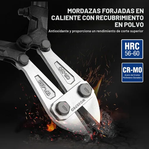 Vista 3 de WORKPRO Cortador de pernos de 18", hoja de acero de cromo y molibdeno, cortador de pernos resistente con agarre de goma suave, herramienta de corte