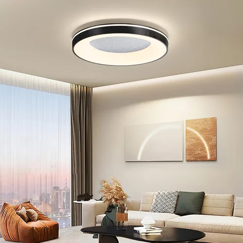 Vista 22 de Lámpara de techo LED moderna, anillo negro empotrado, lámpara de techo con control remoto, lámpara de techo acrílica para dormitorio, pasillo, isla