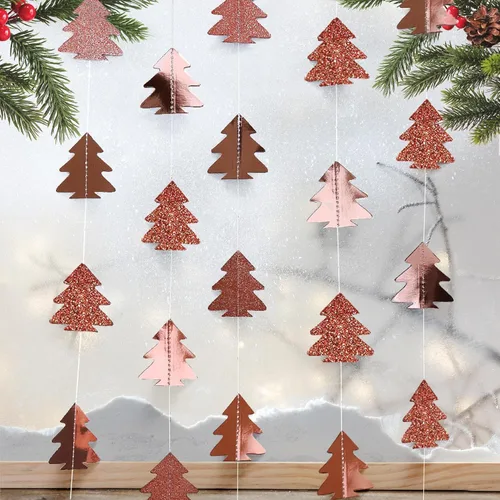 Vista 7 de Kit de guirnalda de árbol de Navidad de papel brillante para decoración de fiesta en el hogar (marrón)