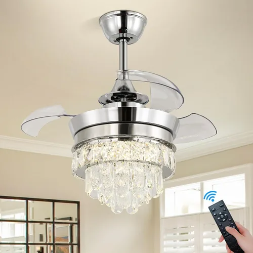 Vista 13 de Ventilador de techo LED de cristal de 22 pulgadas con luz, lámparas pequeñas regulables de 6 velocidades con temporizador, ventilador Chandeleir
