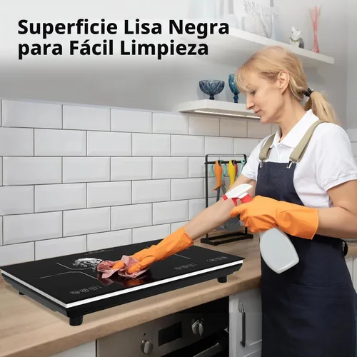 Vista 7 de VBGK Placa de cocción de doble inducción, quemador eléctrico de 110 V 4000 W, placa caliente de 2 quemadores con sensor LED táctil, ahorro