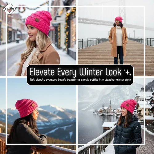 Vista 256 de Funky Junque Gorro de moda de punto trenzado de talla extragrande, grueso, abrigado, suave y holgado