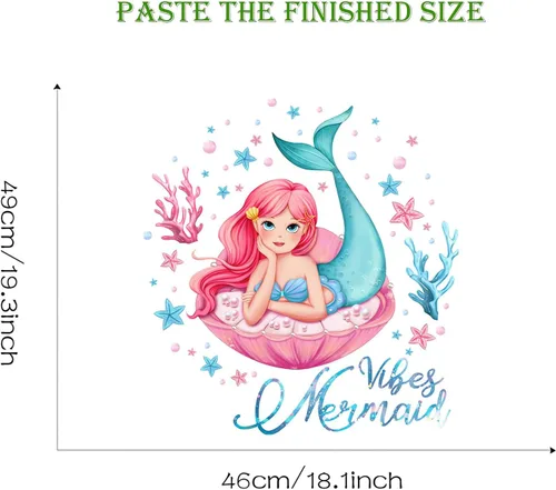 Vista 6 de Calcomanías de pared con diseño de niña sirena y plantas de agua de coral, sacinora Art, vinilo extraíble para despegar y pegar para guardería