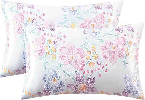 Vista 14 de EXQ Home - Funda de almohada de satén para cuidar el cabello y la piel, tamaño estándar, de seda con estampado negro, juego de 2 fundas con cierre
