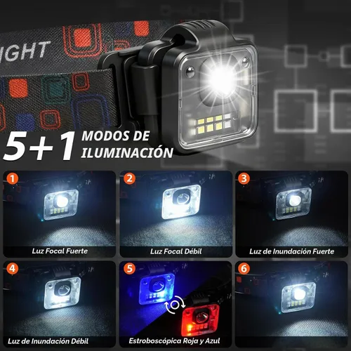 Vista 2 de Linterna frontal recargable, paquete de 4, 3000 lúmenes, linterna frontal brillante ultraligera, linterna LED portátil desmontable con clip, 5 modos
