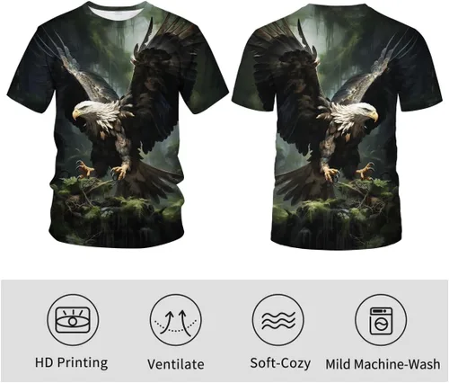 Vista 5 de Liohans Camiseta de verano para hombre, diseño de águila, animal, retro, con estampado de águila