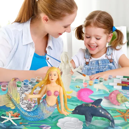 Vista 7 de BESTYMXY Kit de pintura de juguetes de sirena, kit de pintura de sirena, juego de arte para niños, juego de arte y manualidades de sirena, juguetes