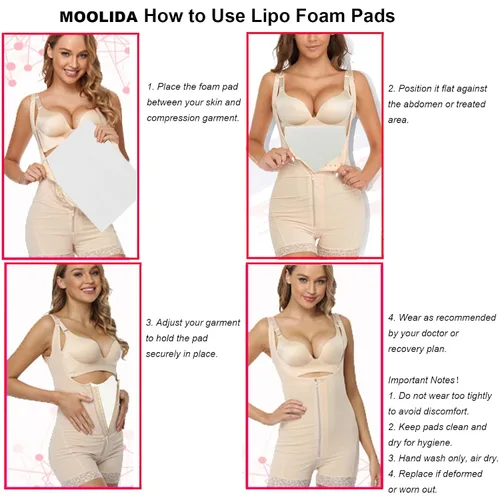 Vista 10 de Paquete de 3 Espumas Lipo - Tabla Abdominal Post Cirugía para Uso con Prendas de Compresión Abdominal Aplanadoras Post Cirugía de Liposucción