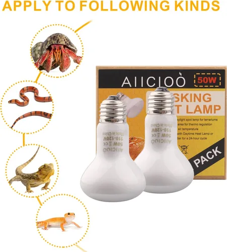 Vista 4 de Aiicioo Bombilla de Calor para Reptiles - Lámpara de Calor de 50W para Reptiles 2 Pack UVA Luz Natural Bulbo para Baño de Sol para Dragón Barbudo