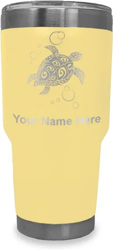Vista 7 de LaserGram Vaso aislado al vacío de 20 onzas, tortuga marina hawaiana, grabado personalizado incluido (morado claro)