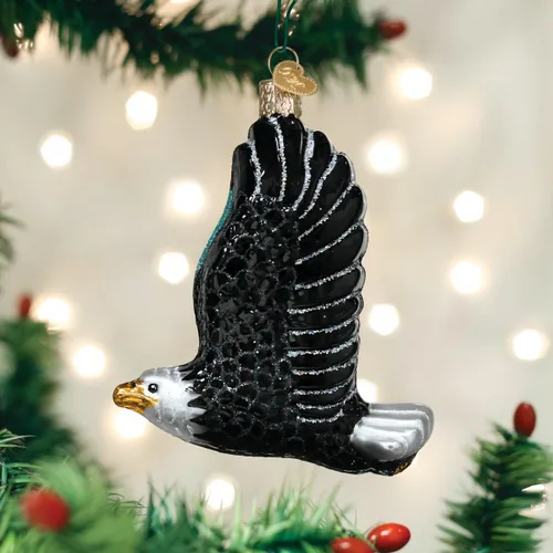 Vista 2 de Old World Christmas - Adorno de vidrio soplado de águila en vuelo para árbol de Navidad, decoración de vacaciones hecha a mano, colección Bird