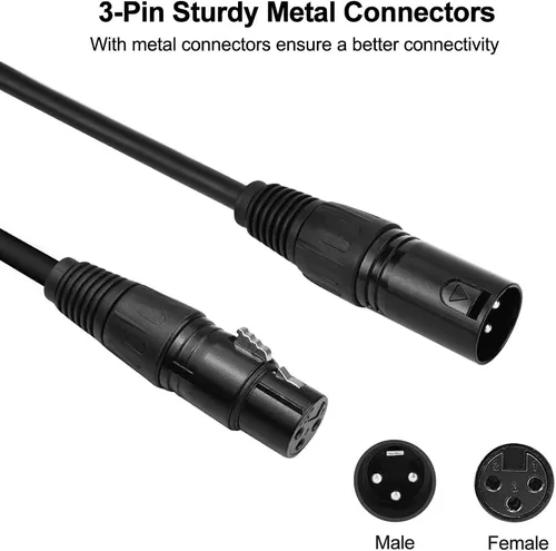 Vista 3 de Cable DMX de 10 pies / 10.0 ft, 4 paquetes de cables DMX de 3 pines, cables DMX, DMX512 XLR macho a hembra cable de señal de luz de escenario