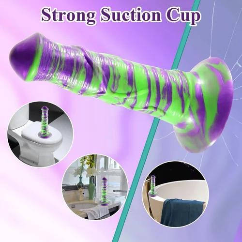 Vista 5 de Consolador de caballo, consolador pequeño de 7.8 pulgadas con ventosa fuerte, consolador de fantasía morado, consolador de silicona para adultos