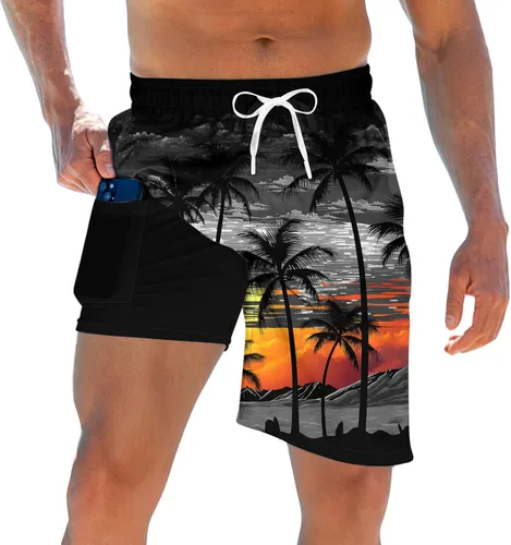 Vista 6 de Trajes de baño para hombre con forro de compresión 2 en 1 Shorts de tabla de 9 pulgadas de secado rápido con bolsillos Blanco