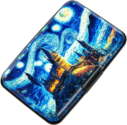 Vista 28 de Soporte para tarjetas de crédito, cartera de metal para tarjetas de bloqueo RFID, mini funda rígida de aluminio delgada para tarjetas de negocios A
