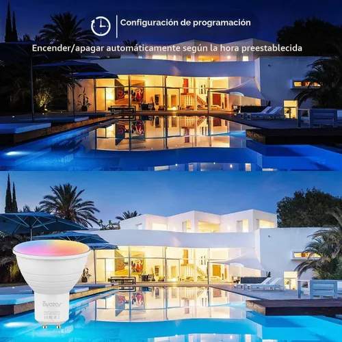 Vista 6 de Paquete de 4 bombillas inteligentes GU10, RGBCW que cambian de color, bombillas LED Alexa de 5 W, bombillas de pista WiFi, regulables
