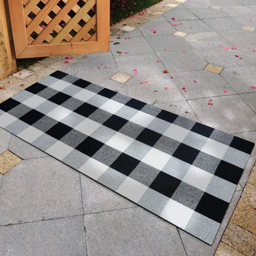 Vista 2 de Carvapet Buffalo - Alfombra de área a cuadros negros y blancos de 36 x 51 pulgadas, tapete de bienvenida para interiores y exteriores, para entrada