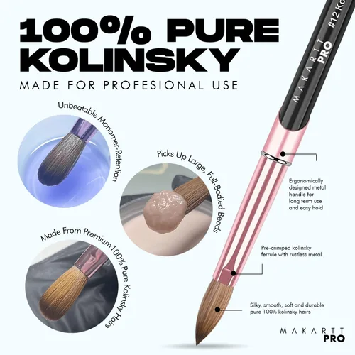 Vista 4 de MakarttPro Kolinsky - Cepillo de uñas acrílico y limpiador de cepillo tamaño #10, cepillo acrílico profesional con mango resistente duradero