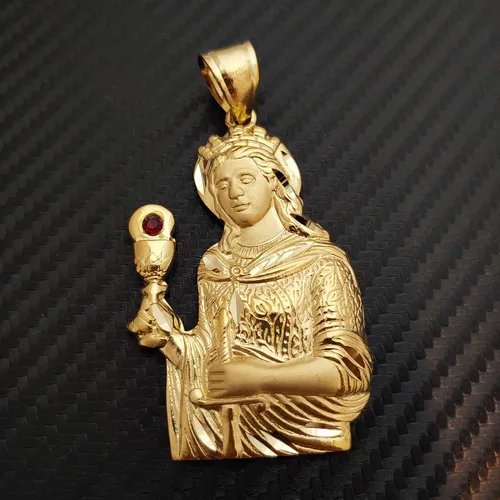 Vista 4 de Hip Hop Ice - Colgante de latón chapado en oro brillante de Santa Bárbara, Chapado en oro sobre latón, Circonita Cúbica