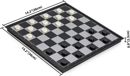 Vista 3 de Yellow Mountain Imports Juego de mesa grande 2 en 1 magnético de viaje para ajedrez y damas - 14 pulgadas - Juego de mesa plegable, portátil
