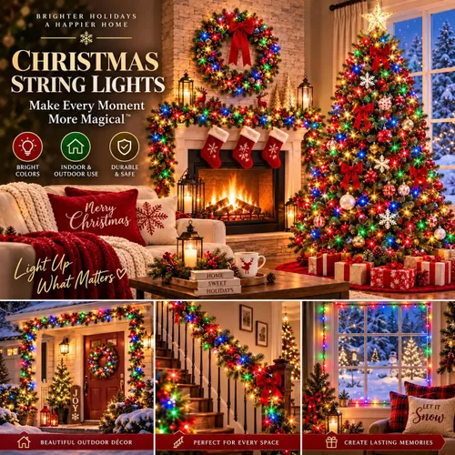 Vista 2 de Luces de cadena navideñas conectables de 240 LED de 88 pies, 13 modos, para interiores y exteriores, cable verde extensible, luces de árbol