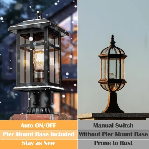 Vista 7 de Brilvibera Lámpara de Poste Exterior Negra de Anochecer a Amanecer, Lámpara de Poste con Montaje en Pilar, Farol de Poste Exterior Impermeable