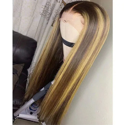 Vista 15 de Peluca de cabello humano con encaje frontal transparente HD 1B 27 de color degradado 1B 27, con nudos blanqueados, densidad del 180%, prearrancada