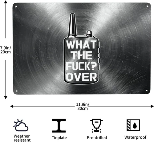Vista 3 de Divertido Walkie Talkie Hand Radio What The Fuck Over 8x12 pulgadas, letrero de metal retro decoración de pared para cocina, sala de estar